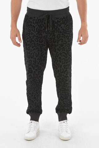 Jogger Pants with Velour Leopard Print