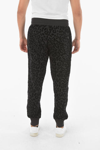 Jogger Pants with Velour Leopard Print