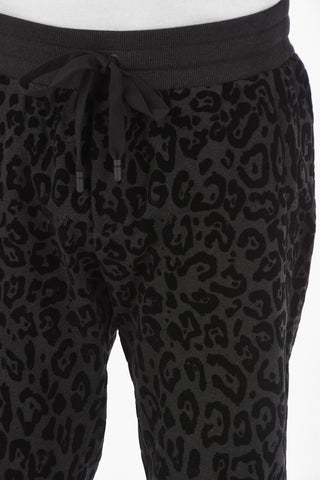 Jogger Pants with Velour Leopard Print