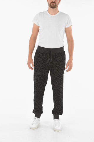 Jogger Pants with Velour Leopard Print