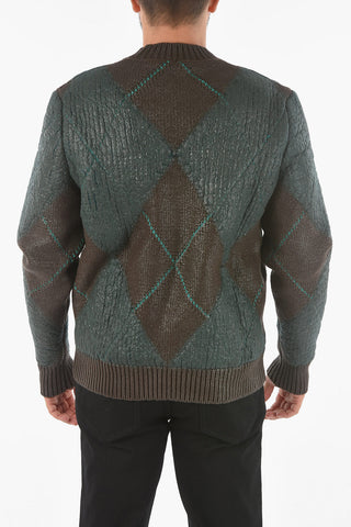 Two-tone Coated Wool Sweater with Argyle Motif