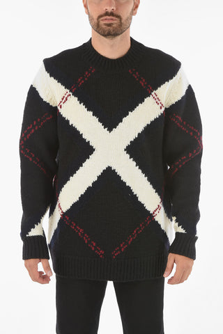 Cashmere Wool Crewneck Sweater with Argyle Motif