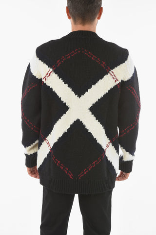 Cashmere Wool Crewneck Sweater with Argyle Motif