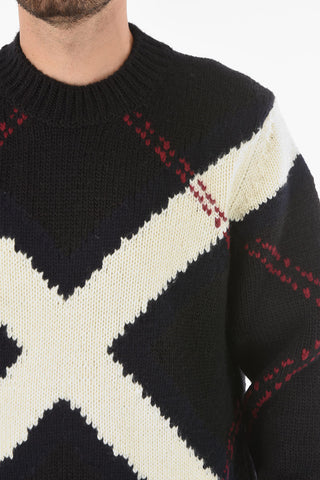 Cashmere Wool Crewneck Sweater with Argyle Motif