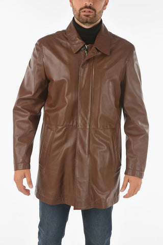 ID hidden closure leather BURNISH coat