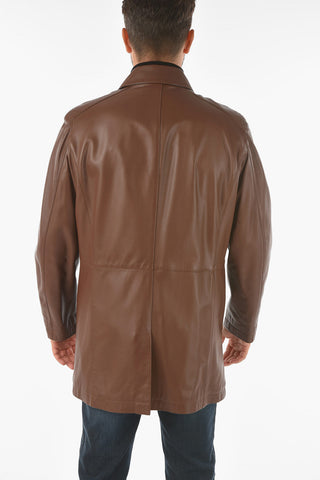 ID hidden closure leather BURNISH coat