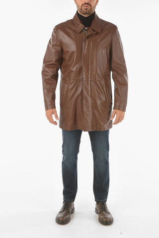 ID hidden closure leather BURNISH coat