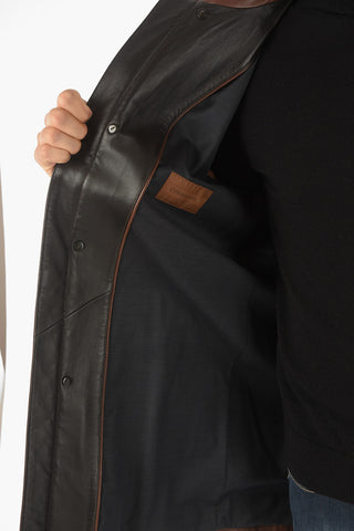 ID hidden closure leather BURNISH coat