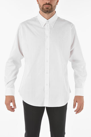 Button-down Collar Shirt with Embossed Embroidered Logo