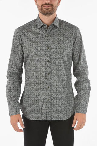 Abstract Pattern Cotton Shirt with Classic Collar