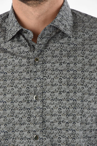 Abstract Pattern Cotton Shirt with Classic Collar