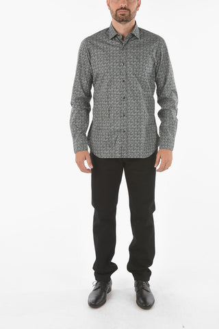Abstract Pattern Cotton Shirt with Classic Collar