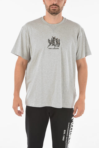 Crewneck T-shirt with I AM A UNICORN Embroidery