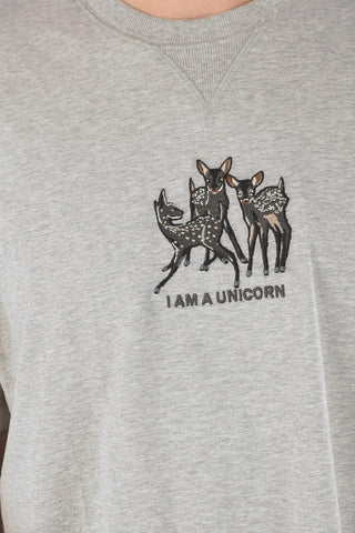 Crewneck T-shirt with I AM A UNICORN Embroidery