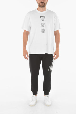 Crewneck T-shirt with Symbols Print