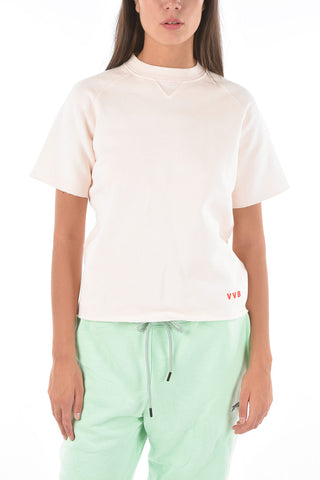 Felpa girocollo oversize in cotone garzato a manica corta