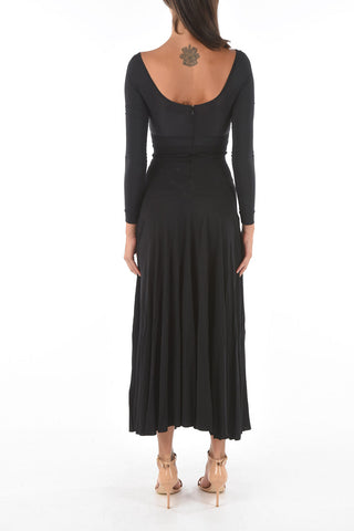 scoop neckline long sleeve flared dress
