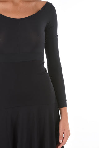 scoop neckline long sleeve flared dress