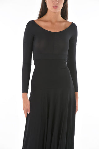 scoop neckline long sleeve flared dress