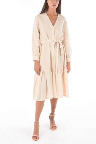 v-neck virgin wool shirt dress with belt