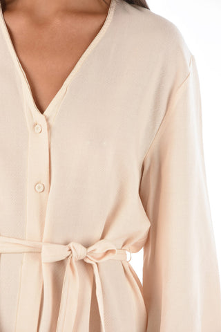 v-neck virgin wool shirt dress with belt