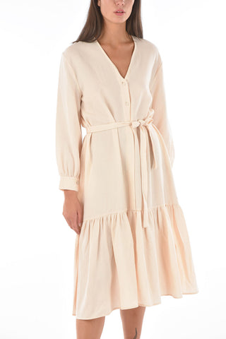 v-neck virgin wool shirt dress with belt