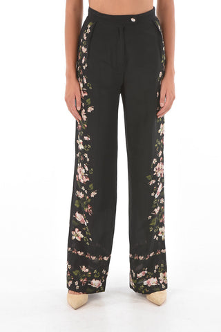 Floral-Printed Side Silk Wide Leg Pants