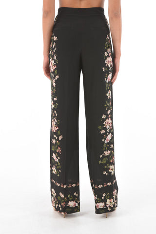 Floral-Printed Side Silk Wide Leg Pants