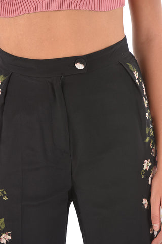 Floral-Printed Side Silk Wide Leg Pants