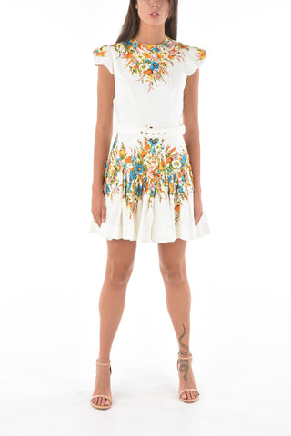 Floral-Patterned Flax ESTELLE Flared Mini Dress