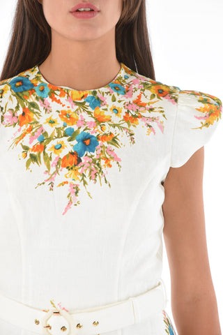 Floral-Patterned Flax ESTELLE Flared Mini Dress