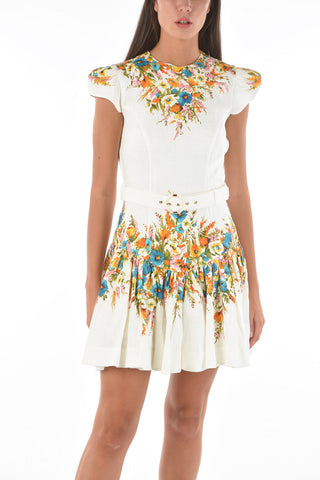 Floral-Patterned Flax ESTELLE Flared Mini Dress