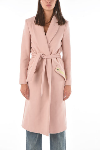 LOVE Single-breasted Belted Coat with Embroidered Pocket