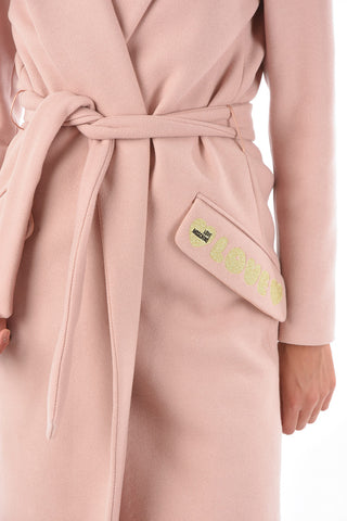 LOVE Single-breasted Belted Coat with Embroidered Pocket