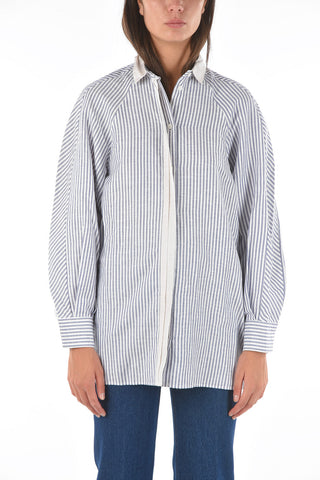 Cotton and Linen Awning Striped Shirt with Classic Collar