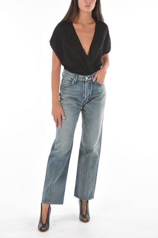 Deconstructed Jeans with Leather Details