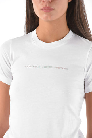 T-shirt Girocollo con Logo in Rilievo