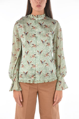 JUN TAKAHASHI Printed All Over Silk Blouse with RuffleCollar