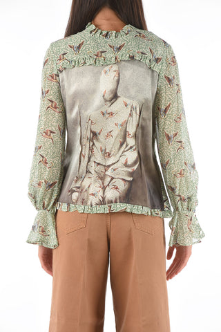 JUN TAKAHASHI Printed All Over Silk Blouse with RuffleCollar