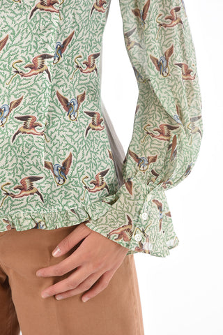 JUN TAKAHASHI Printed All Over Silk Blouse with RuffleCollar