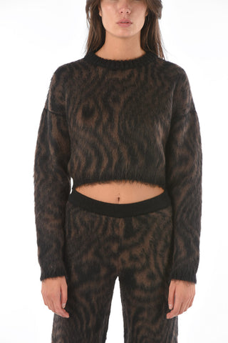 animal patterned crew-neck cropped sweater