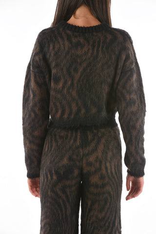 animal patterned crew-neck cropped sweater