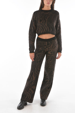 animal patterned crew-neck cropped sweater