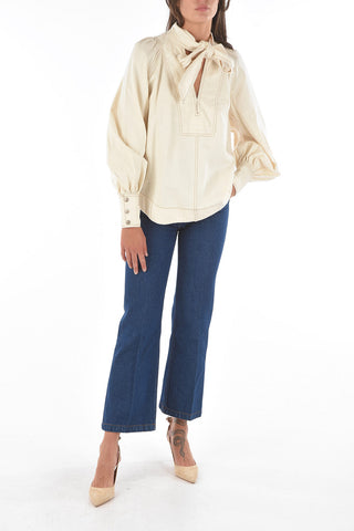 Tunica CONCERT In Denim con Collo Tie Smock