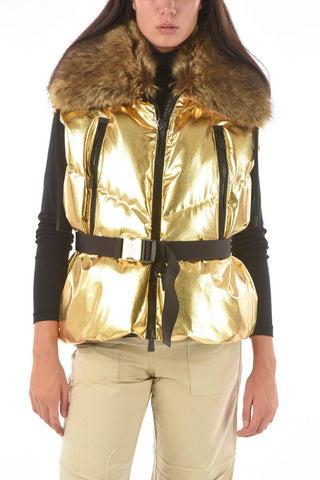 GRENOBLE APRÈS-SKI Gilet Lamè Imbottito con Collo in Eco-Pelliccia Removibile