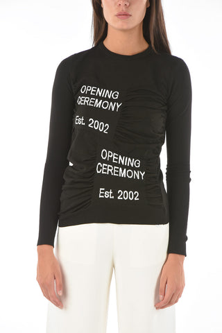 maglia girocollo con logo ricamato
