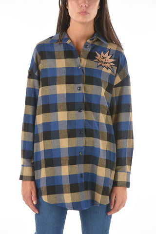 LOVE Embroidered Plaid Check Oversized Shirt