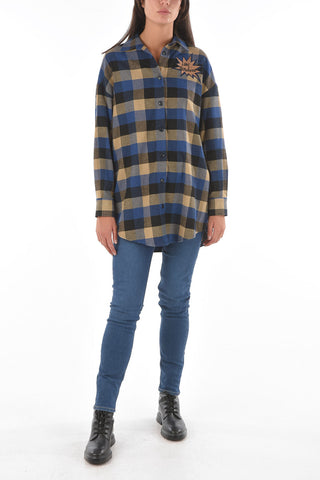 LOVE Embroidered Plaid Check Oversized Shirt
