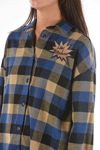 LOVE Embroidered Plaid Check Oversized Shirt