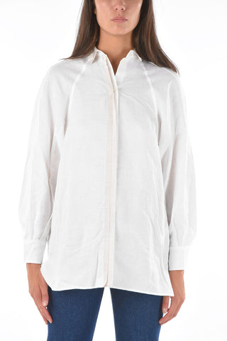 hidden closure cotton and flax shirt